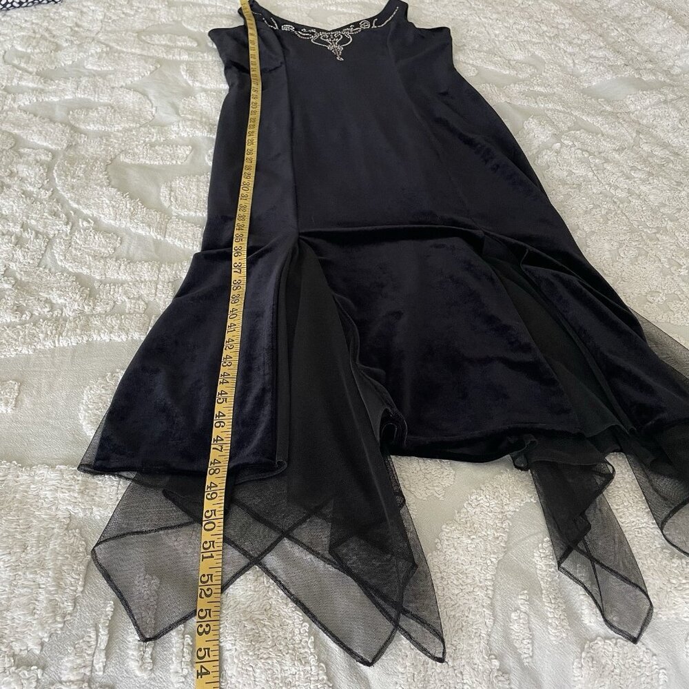 VTG Dressbarn Black Velvet Maxi Dress Scarf Hem Whimsigoth Fairy Grunge Sz 12 - Picture 8 of 16
